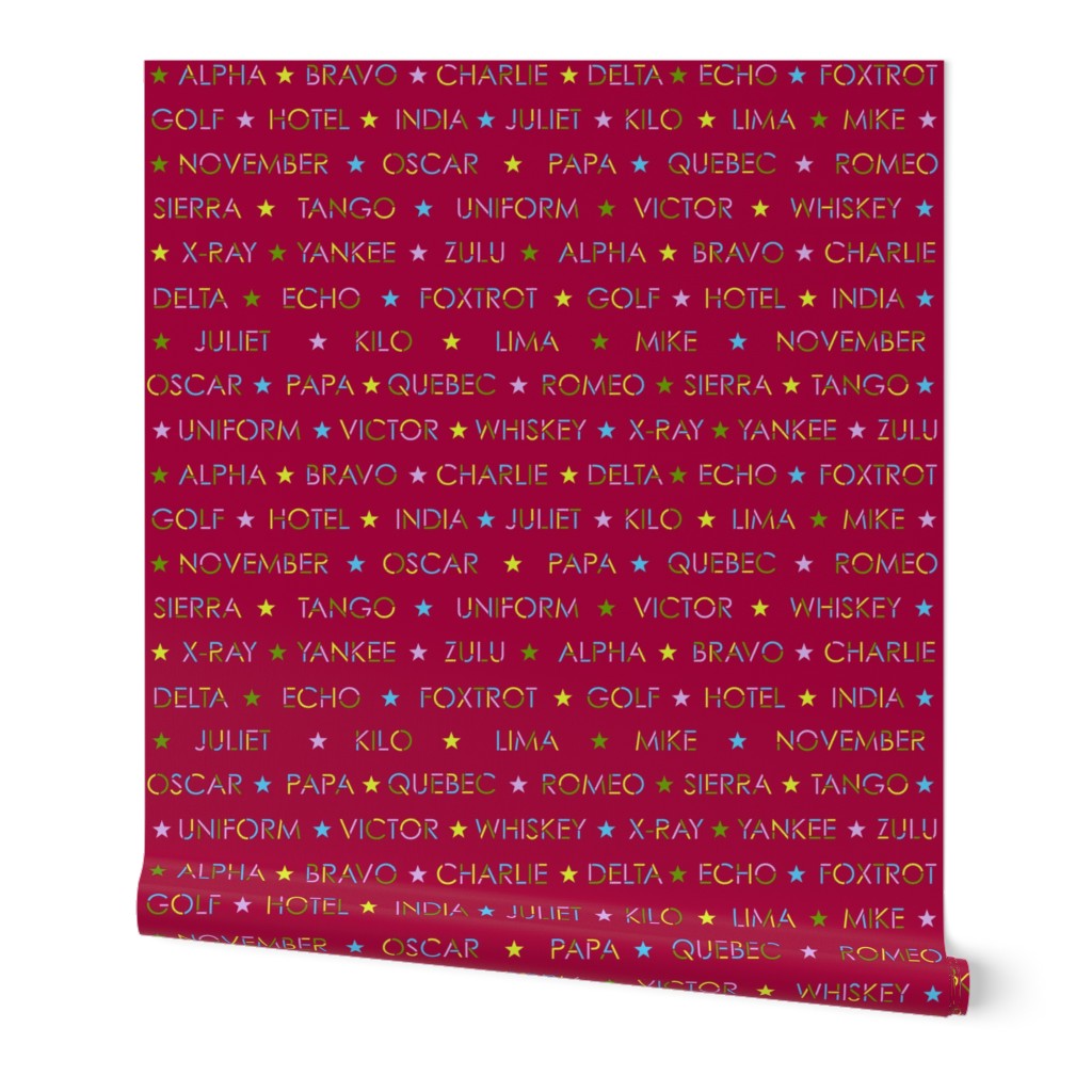 Nautical Alphabet on cranberry red