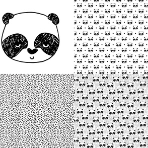 Panda Sampler // FQ cut and sew four designs per yard pandas black and white 