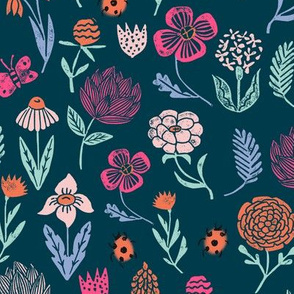 spring botanicals // block printed linocut spring wildfloewrs florals flowers cute girly design