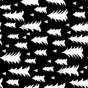 trees // railroad black and white trees fabric fir tree woodland forest 