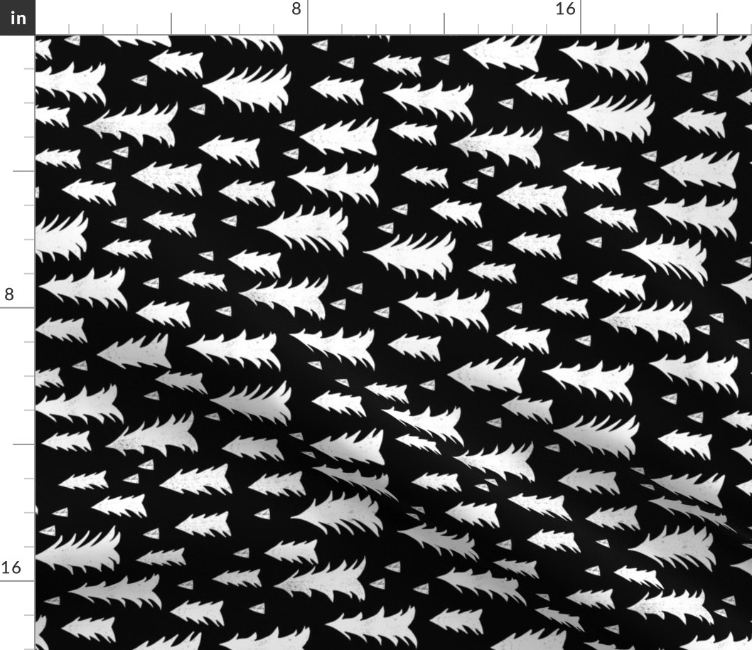 trees // railroad black and white trees fabric fir tree woodland forest 