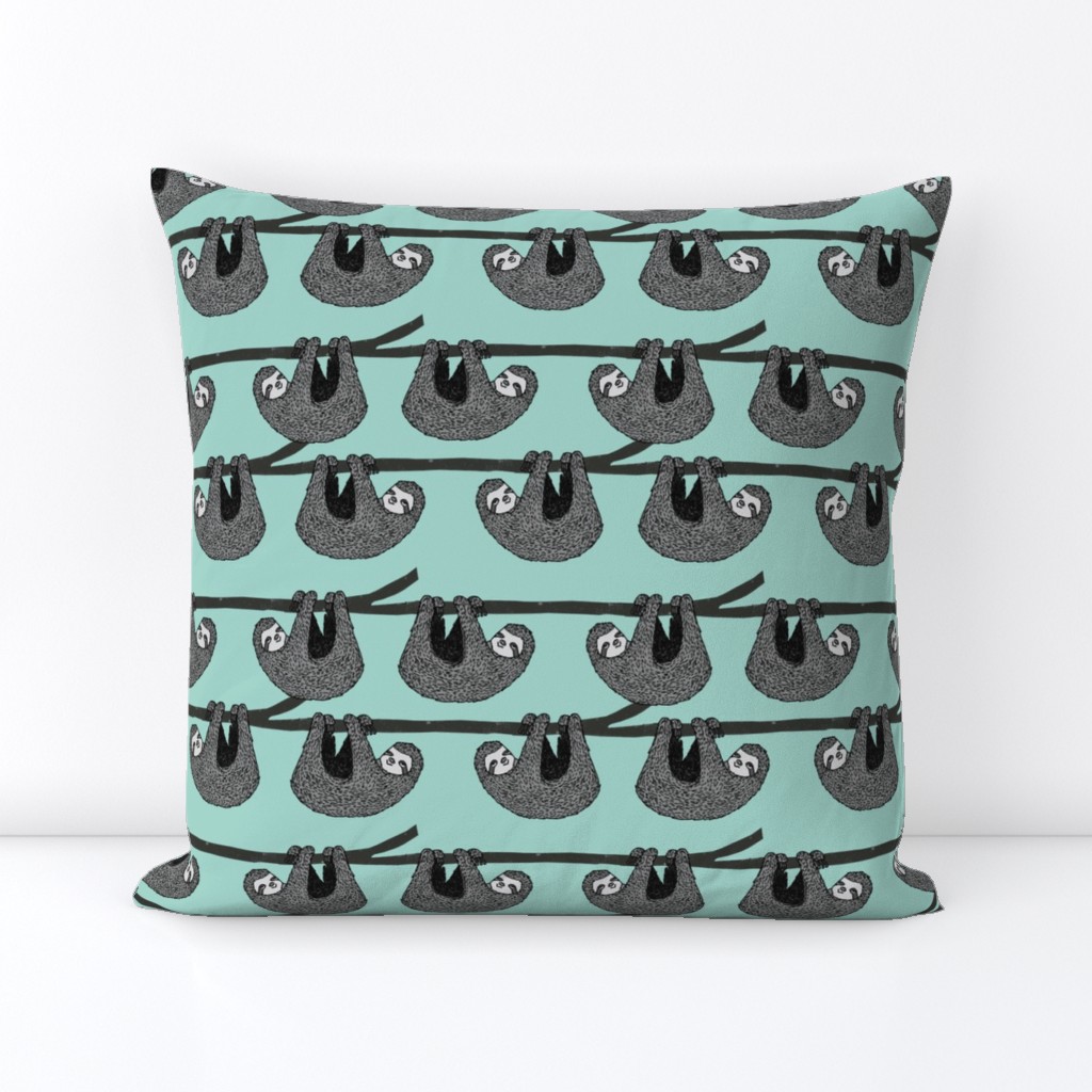 sloth fabric // mint grey black and white gender neutral kids