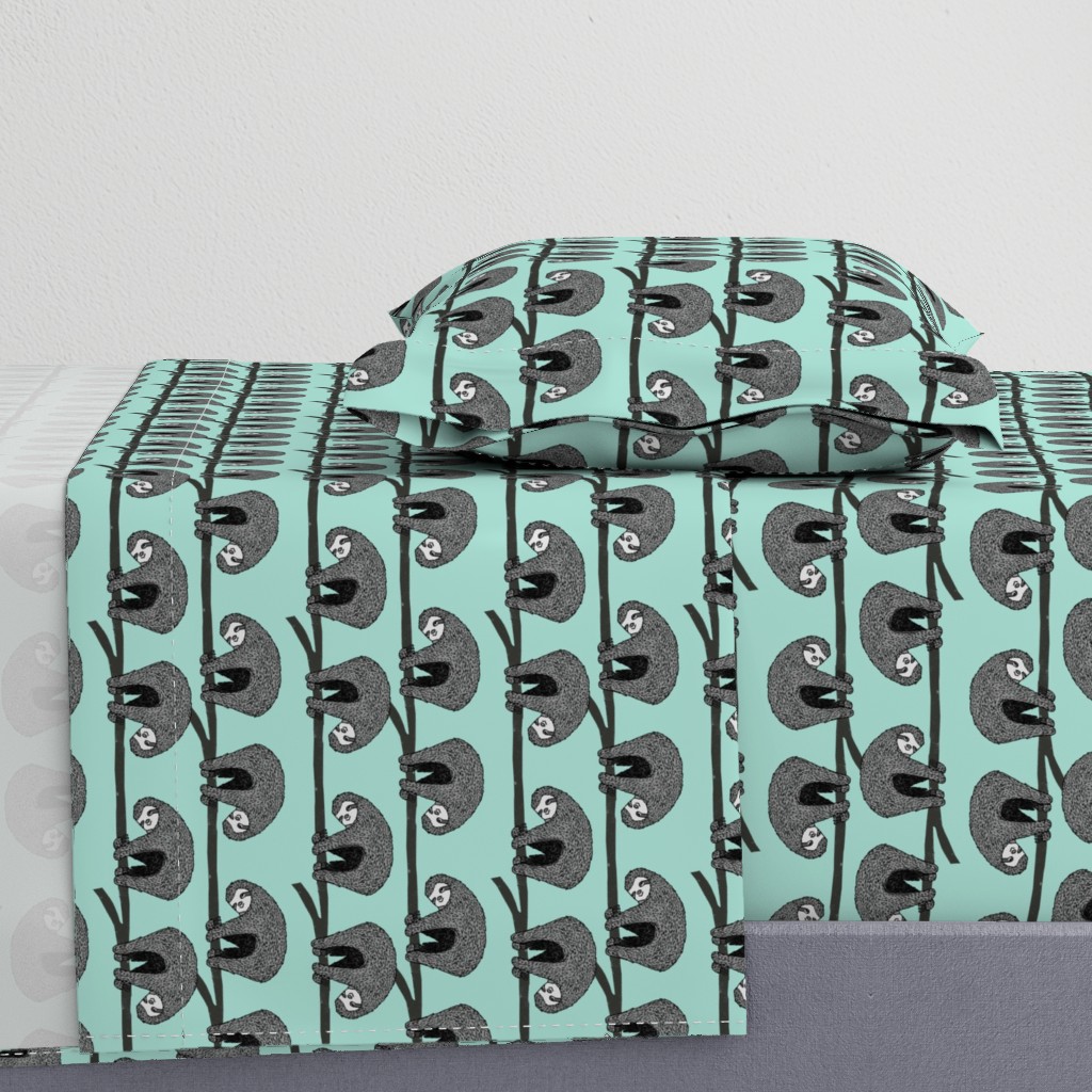 sloth fabric // mint grey black and white gender neutral kids