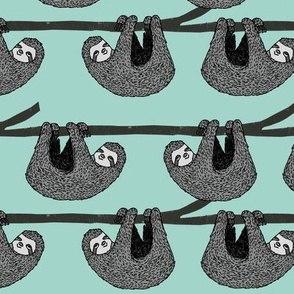 sloth fabric // mint grey black and white gender neutral kids