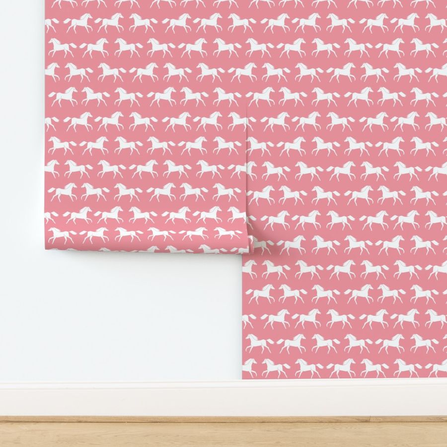 horses // flamingo pink pink horses girls sweet horse fabric