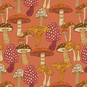 Mushrooms brown background