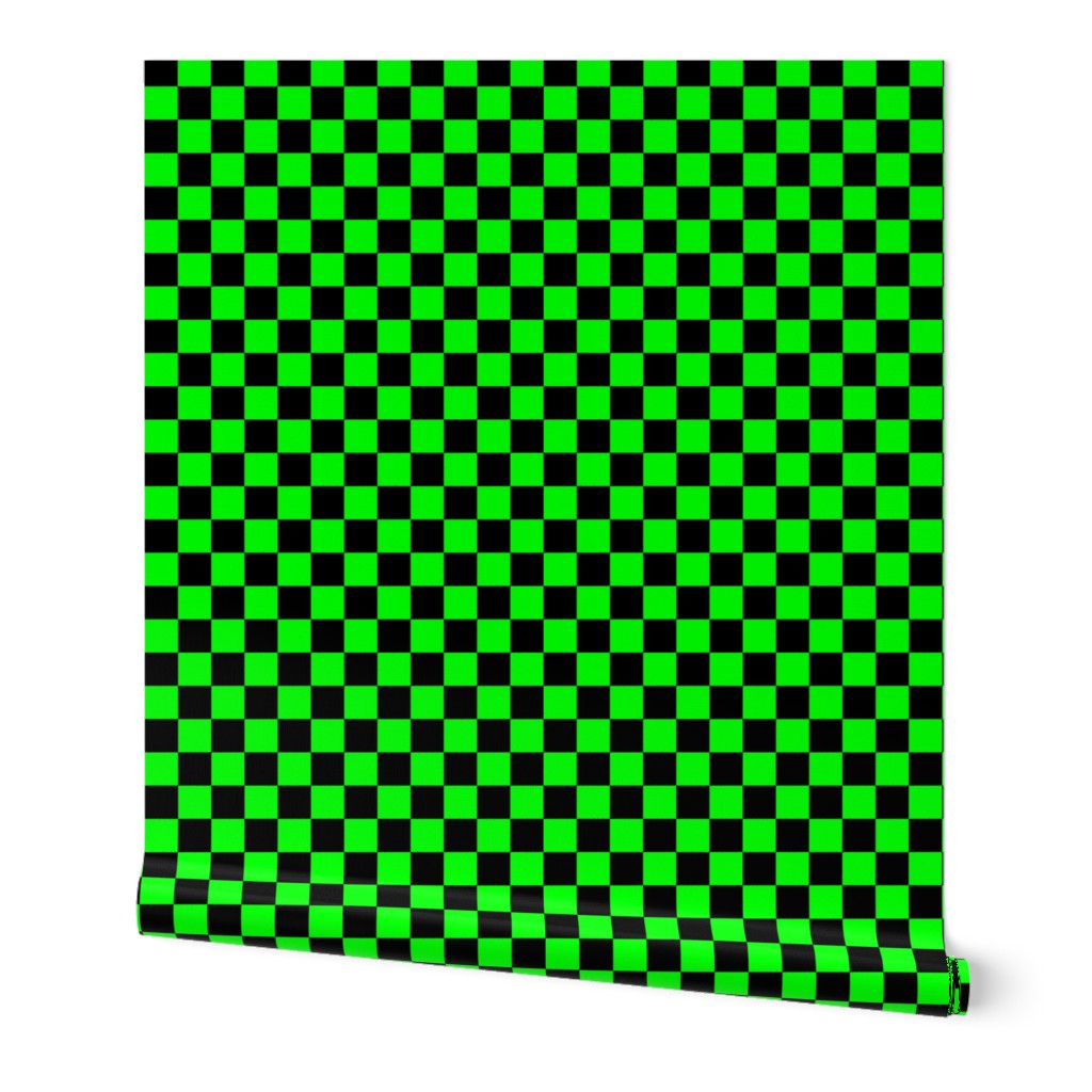 One Inch Black and Lime Green Checkered