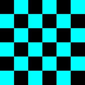 One Inch Black and Aqua Blue Checkered