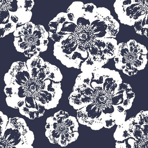 White Flowers on Dark Blue