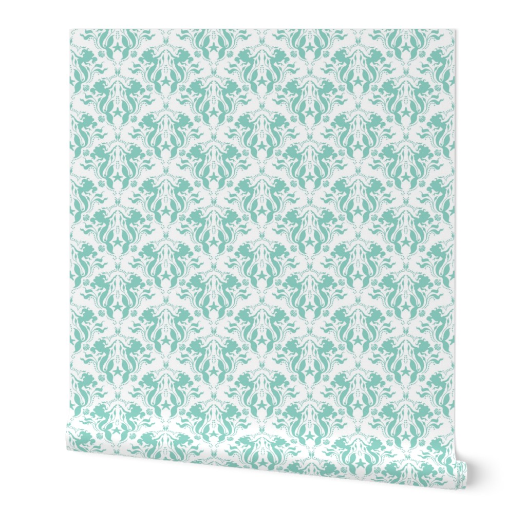 Mermaid Damask Neptune_White