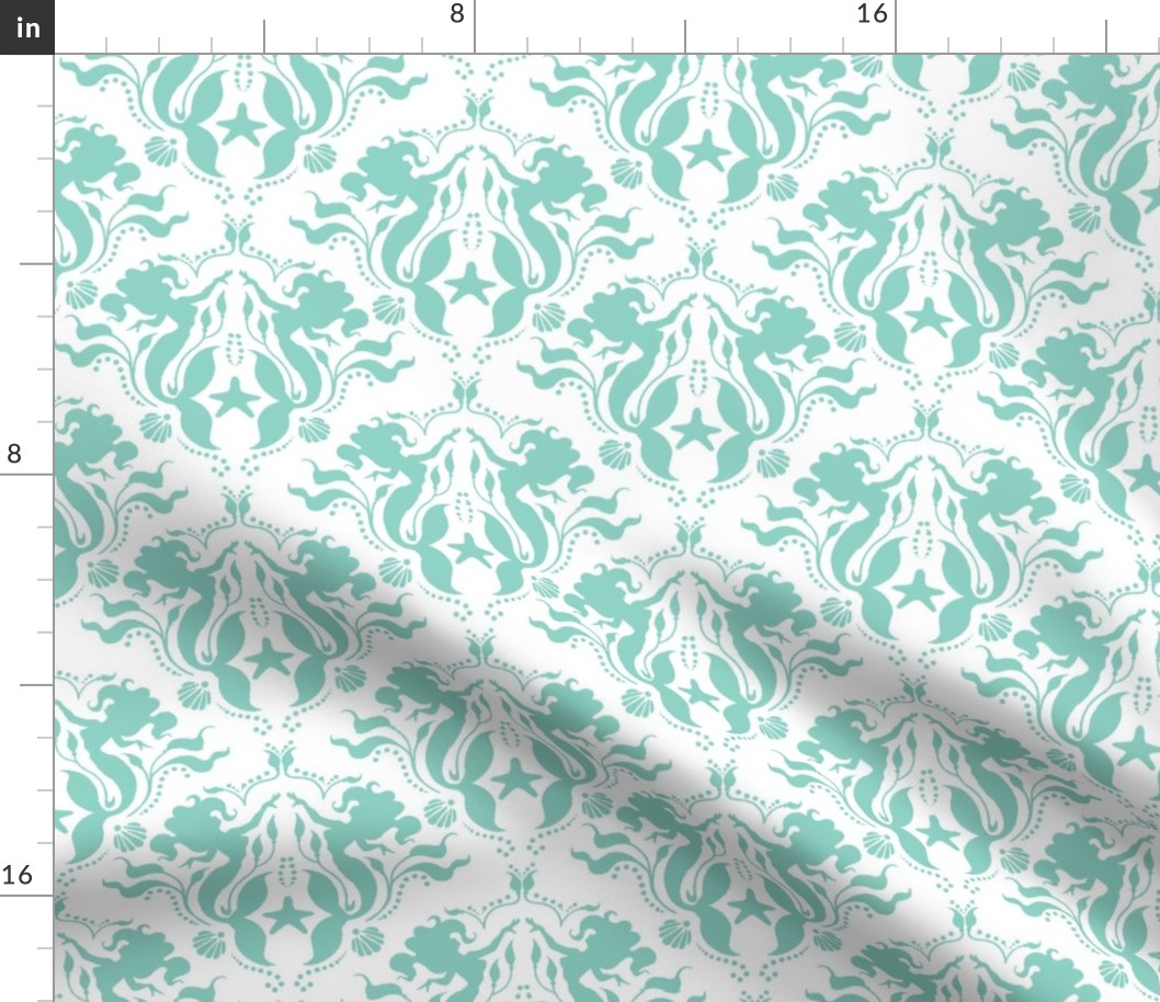 Mermaid Damask Neptune_White