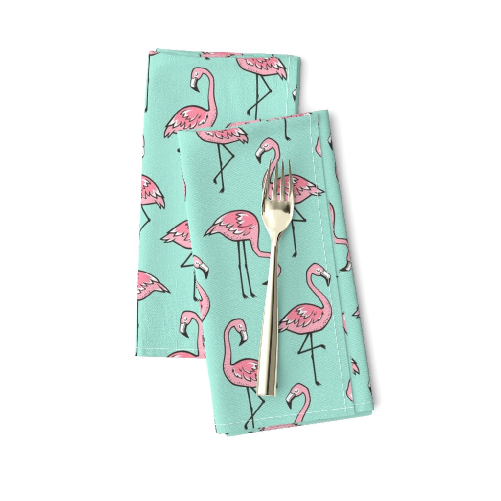 Flamingos Pink on Mint Green