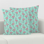 Flamingos Pink on Mint Green