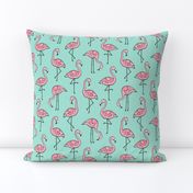 Flamingos Pink on Mint Green