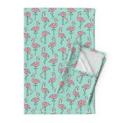 Flamingos Pink on Mint Green