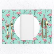 Flamingos Pink on Mint Green