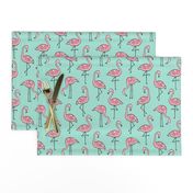 Flamingos Pink on Mint Green