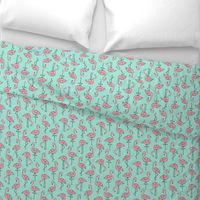 Flamingos Pink on Mint Green