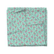 Flamingos Pink on Mint Green