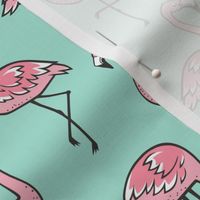 Flamingos Pink on Mint Green