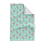 Flamingos Pink on Mint Green