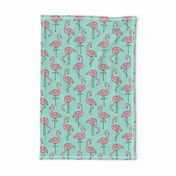 Flamingos Pink on Mint Green