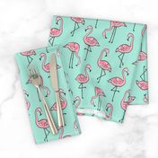 Flamingos Pink on Mint Green