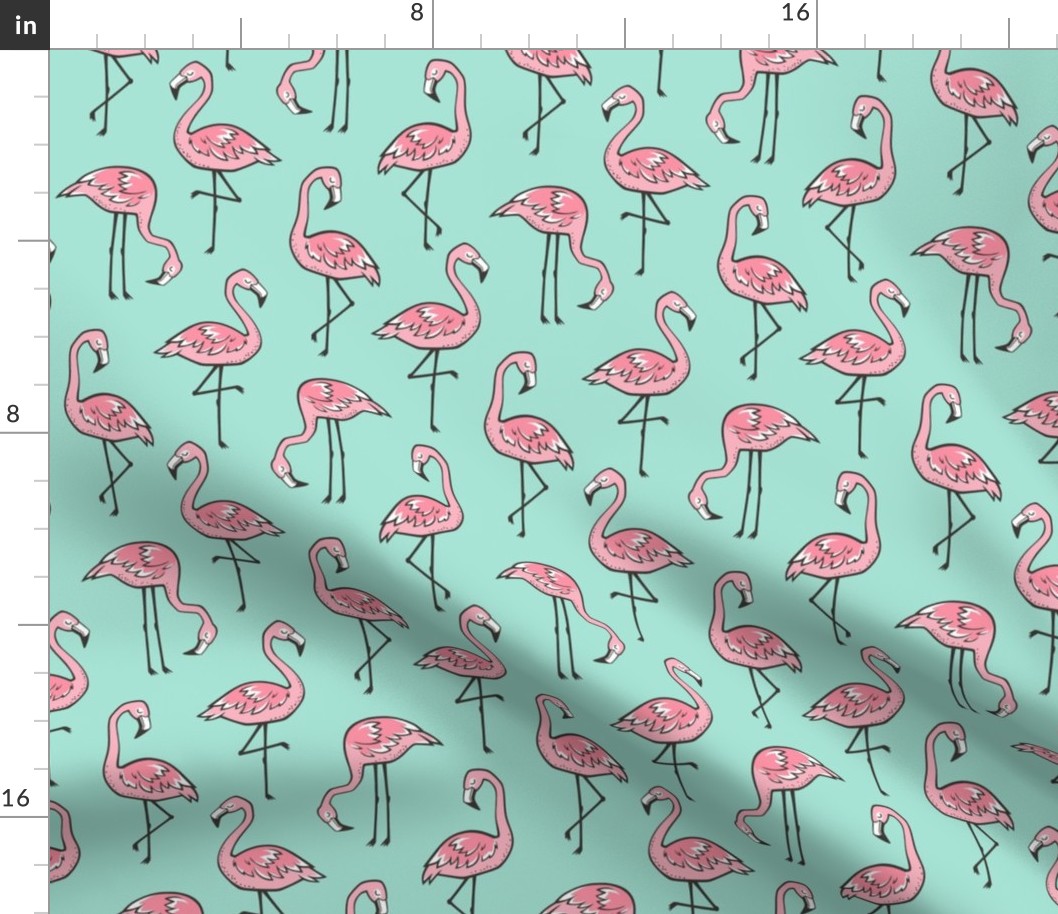 Flamingos Pink on Mint Green