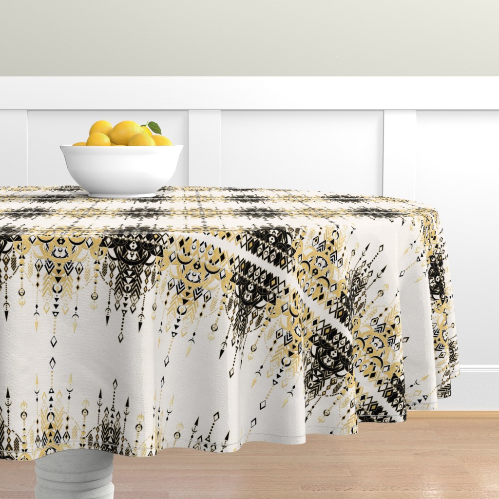 Modern Deco black and cream Round Tablecloth | Spoonflower