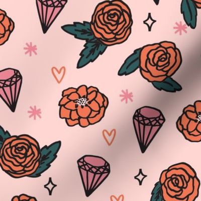 flowers // valentines love flower heart gem girly pink illustration repeating pattern