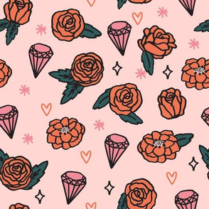 flowers // valentines love flower heart gem girly pink illustration repeating pattern