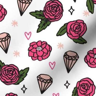 flowers // pink valentines jewels gem heart sparkle rose pink valentines love illustration