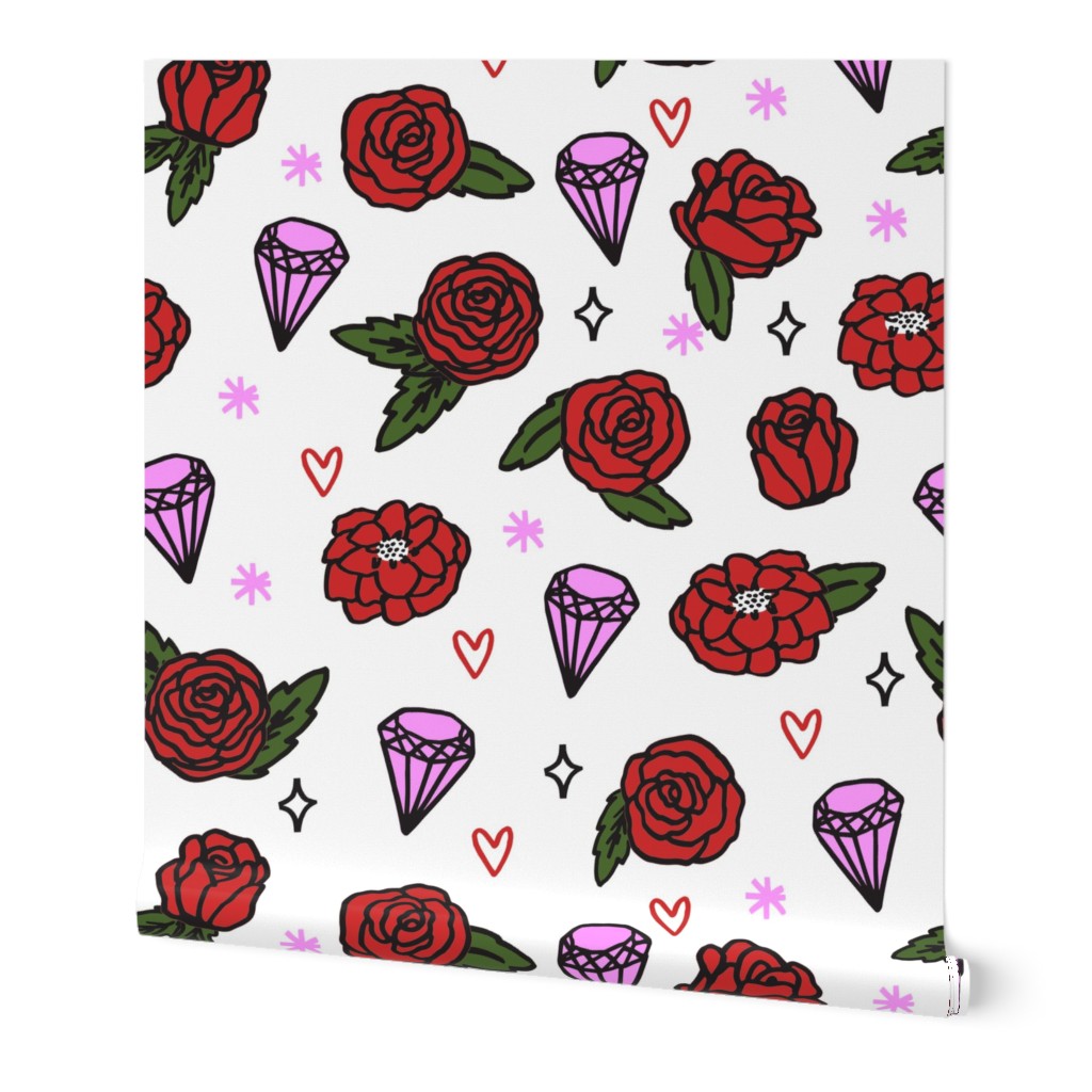 flowers // roses gems heart valentines girly pink purple red girly design