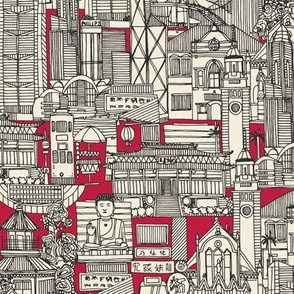 Hong Kong toile de jouy red