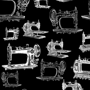 Vintage Sewing Machines - White on Black