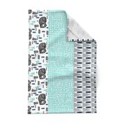 bear crib quilt // cheater quilt wholecloth  mint navy grey nursery quilt cute baby boy nursery sweet sleeping bear