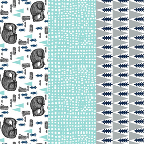 bear crib quilt // cheater quilt wholecloth  mint navy grey nursery quilt cute baby boy nursery sweet sleeping bear