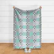 bear crib quilt // cheater quilt blanket wholecloth bear sleeping sleep cute baby boy nursery sweet bear forest woodland arrows trees mint grey navy