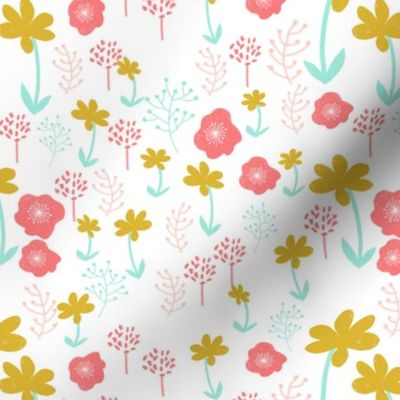 spring flowers // mint pink coral gold girly girls cute flowers florals illustration