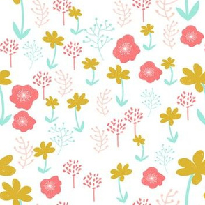 spring flowers // mint pink coral gold girly girls cute flowers florals illustration