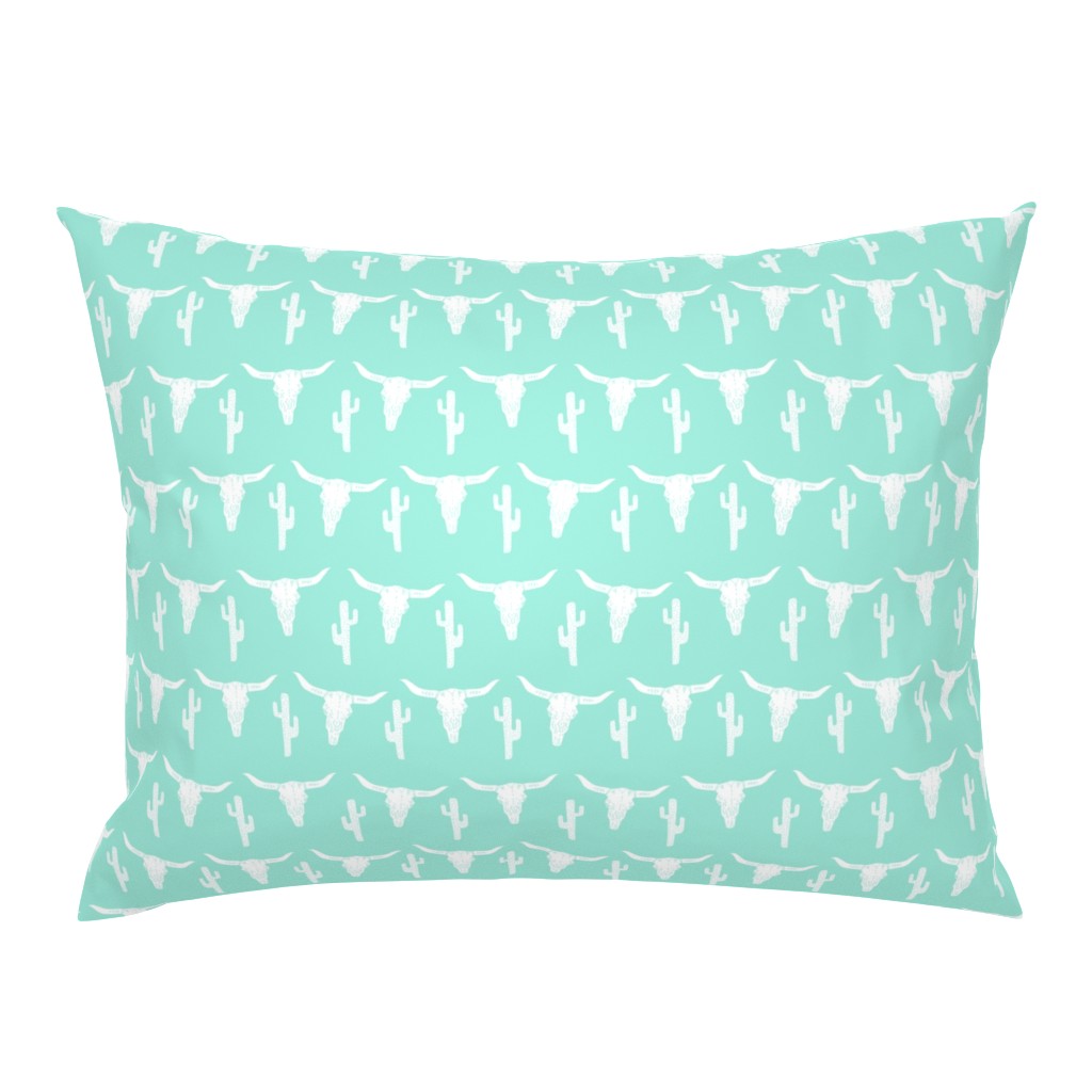 longhorn skull // texas mint green antlers girly horse cactus print