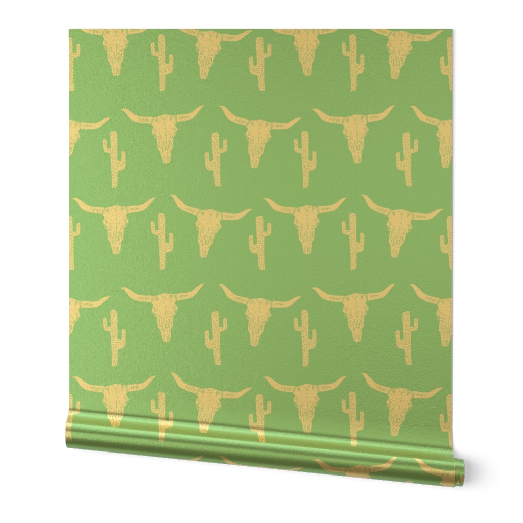 longhorn skull // texas mint green antlers girly horse cactus print