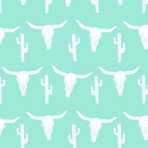 longhorn skull // texas mint green antlers girly horse cactus print