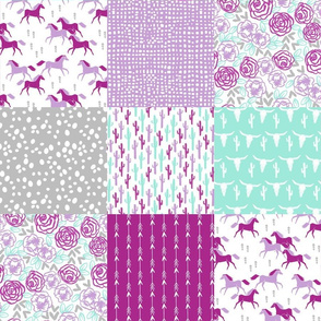 horses quilt // purple grey and mint cheater quilt wholecloth baby nursery quilts girls decor 