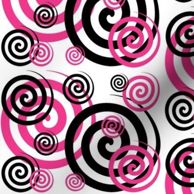 Hot Pink Black Abstract Geometric Swirl