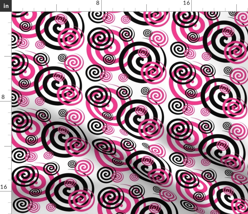 Hot Pink Black Abstract Geometric Swirl