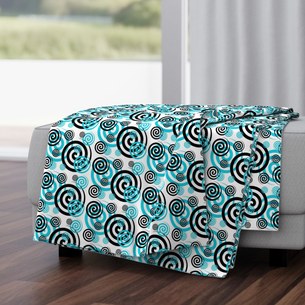 Turquoise Teal Blue Black Abstract Geometric Swirl 