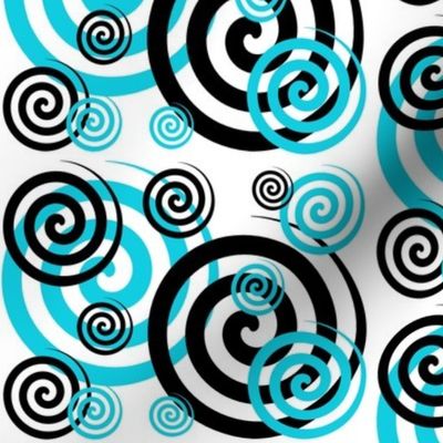 Turquoise Teal Blue Black Abstract Geometric Swirl 