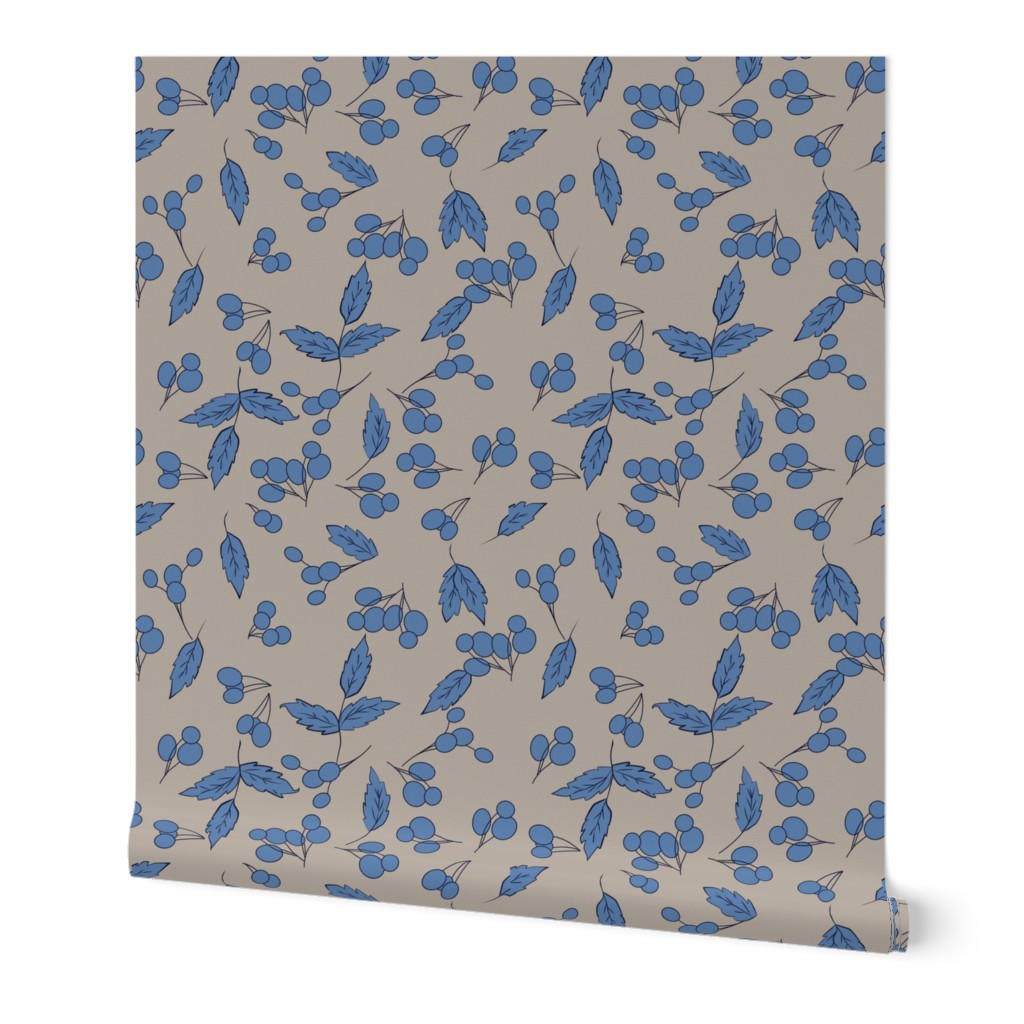 Barberries and leaves in taupe and French Blue