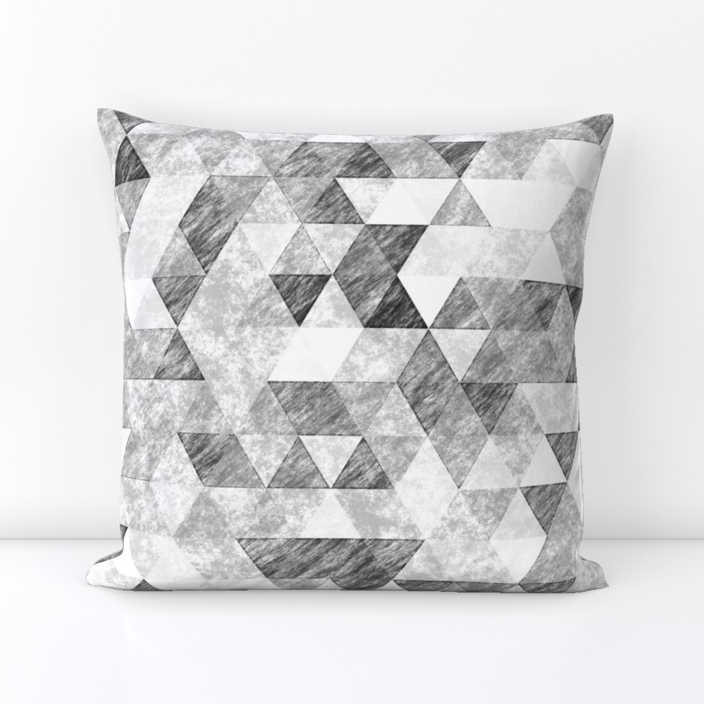 Triangles Grunge Pencil  Geometric Black&White Grey